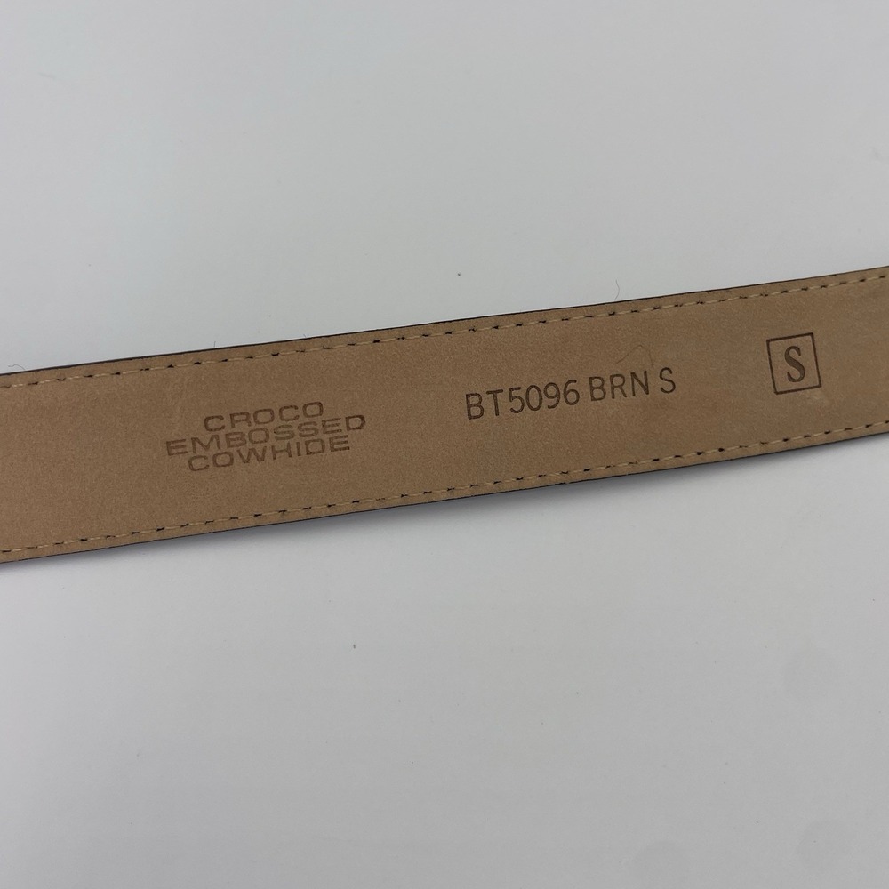 Fossil 90s Western Belt Brown Croc Leather Embossed  2-Tone Buckle Size Small - Picture 13 of 14